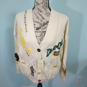 NWT Ebossy Ivory White Cable Knit Cardigan Size xs Preppy, Patchwork
